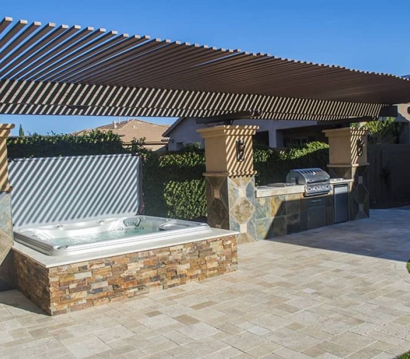 Sundance Hot Tub Deck Installation Roof Shade Victoria Langford