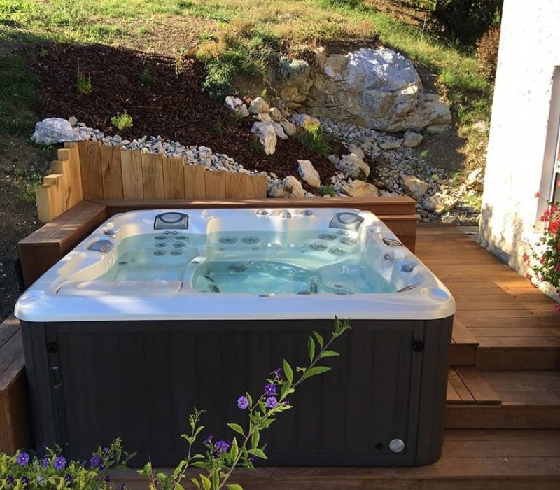 Sundance Hot Tub Installation Wood Deck Victoria Langford