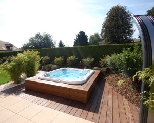 Outdoor hot tub installation.