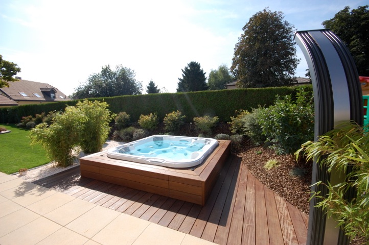 Outdoor hot tub installation.